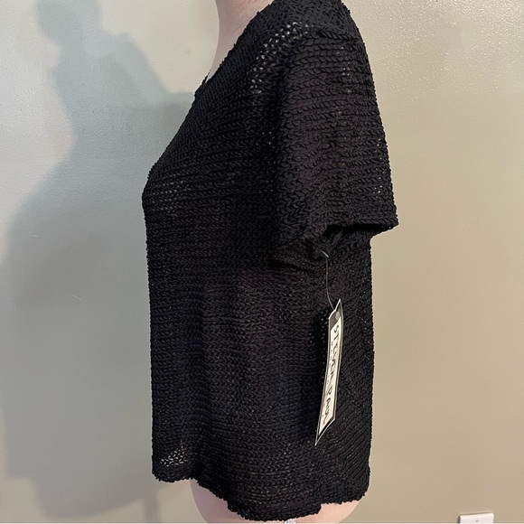 Steven Paul Made In USA Black Knit Crochet Top Short Sleeves Size L NWT - Picture 3 of 8